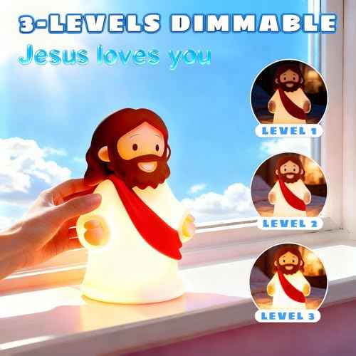 Jesus Night Light Rechargeable Bedside Night Light Dimmable Silicone LED Light Ideal for Religious Gatherings, Gifts for Sunday School, Baptism Presents, Easter Egg Decorations (red)