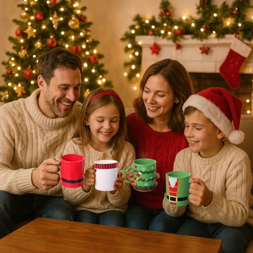 Christmas Colorful Mug Set of 6 - 10 OZ Ceramic Holiday Coffee Cups with Santa Snowman