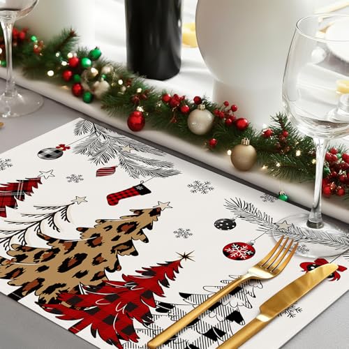 Bonhause Christmas Tree Placemats Set of 4 - Festive Holiday Table Mats, 12x18 Inches, Model Christmas Tree-3