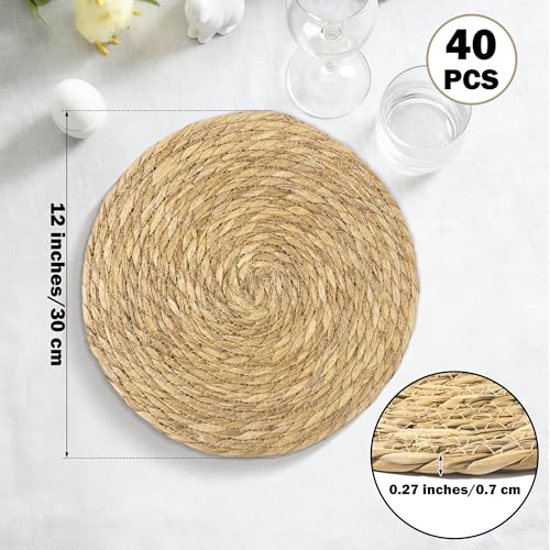 40 Pieces Round Woven Placemats - 12 Inch Boho Rattan Farmhouse Table Mats