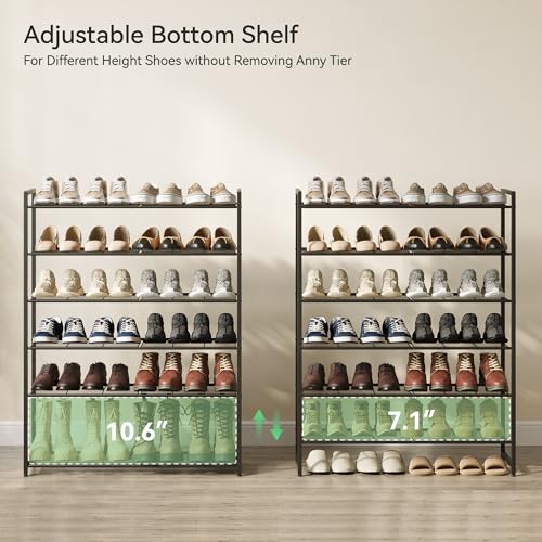 Nunsino Black 6-Tier Metal Shoe Rack - Holds Up to 30 Pairs, Adjustable Bottom Shelf