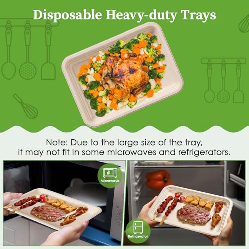 ECOLipak Nature-100pack Compostable 14-Inch Food Trays for Seafood & Large Meals
