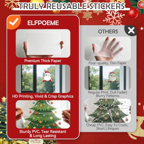 ELFPOEME Christmas Window Clings - Snowflake Xmas Ball Decorations, Holiday Party Large Window Stickers, Winter Wonderland Decals, Christmas Ball Variant