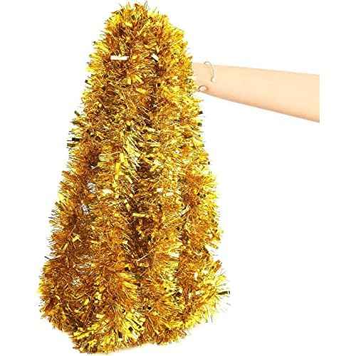 FINGOOO Gold Garland Christmas Decorations,33Ft/10M Thick Fluffy Christmas Tree Tinsel Garland Wedding Birthday Decor