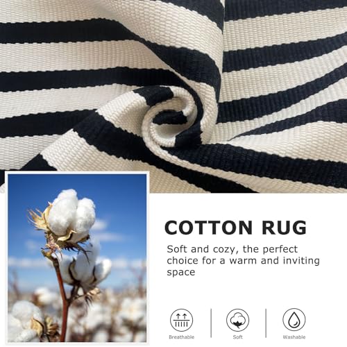 Black and Beige Striped Outdoor Rug - 4x6 Washable Porch Mat - Light Beige/Black Stripe