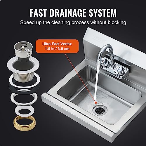 Commercial Stainless Steel Hand Sink with Faucet - Wall Mount Utility Basin, 17x15 inch