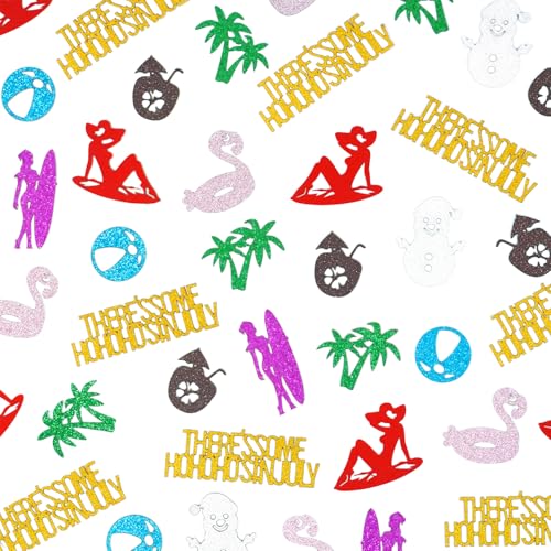 Summer Christmas Confetti - Tropical Holiday Table Decor with Glitter Flamingos & Beach Themes