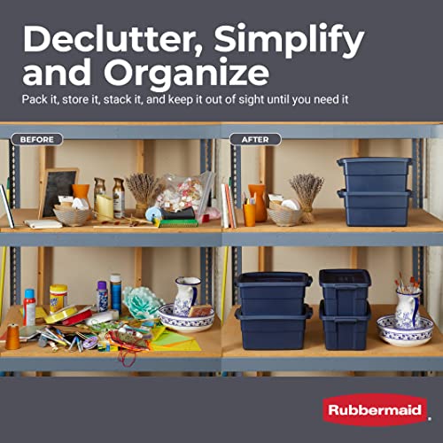 Rubbermaid Roughneck 3 Gal Stackable Storage Bins - 6 Pack, Made in USA, Dark Indigo Metallic