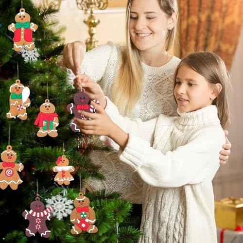 Gingerbread Christmas Tree Decorations 12Pcs - DIY Ornaments for Indoor Hanging - Mini Xmas Tree Decor - Craft Gingerbread Ornaments