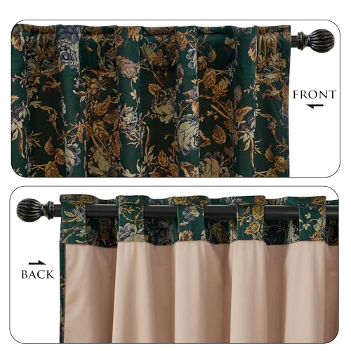 Green Floral Velvet Curtains for Bedroom - 52W x 96L, Pack of 2 - Vintage Botanical Design