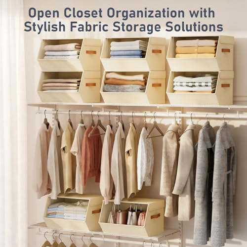 Beige Stackable Closet Organizers and Storage Bins - 4 Pack, 11.4 x 12.6 x 9.8 Inches