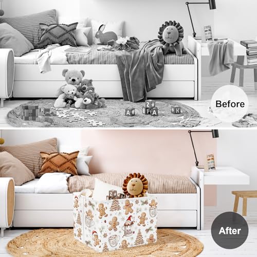 Clastyle Christmas Gingerbread Baby Laundry Hamper Snowflake Kid Storage Basket Boy Girl Gift Toy Box Collapsible Clothes Organizer Nursery Bin for Bedroom,White,40 * 30 * 30 cm