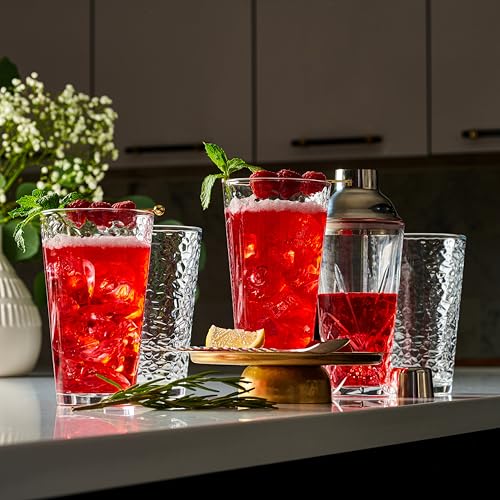 Le'raze Set of 10 Clear Hammered Glass Tumblers 16oz - Heavy Base Drinkware