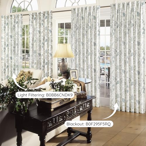 Semi Sheer Jacobean Floral Curtain Set - Blue Grey 52"W x 84"L, Pack of 2