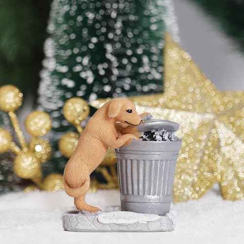 NINIPAPA Christmas Village Accessories Santa's Mailbox Village Town Pieces for Christmas Decoration, Cute Villages Resin Christmas Ornaments - Garbage Can Dog