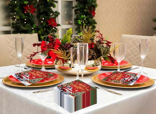 Christmas Party Paper Napkins 50pcs - Festive Red & Tree Design, Holiday Tableware