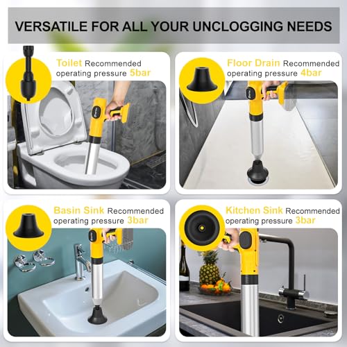 Dinftin Yellow Electric Toilet Plunger Compatible with Dewalt 20V Battery — Cordless, Multi-Use