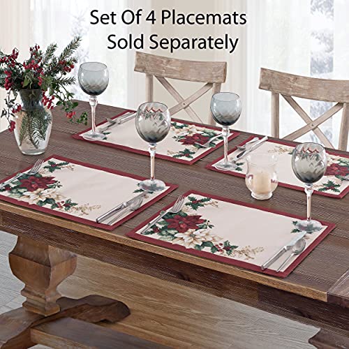 Newbridge 84x60 Inch Christmas Poinsettia & Floral Border Rectangular Fabric Tablecloth
