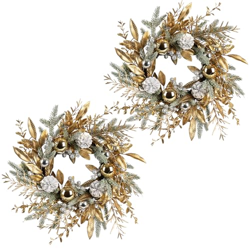 Zavothy 19-Inch Christmas Wreath with Warm Lights, Balls, Pine Cones & Berries - Variation 2