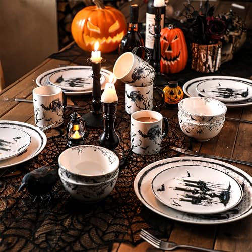 Halloween Gothic Dinnerware Set 16 Pcs Pickmesh Serve 4 Guests Ceramic