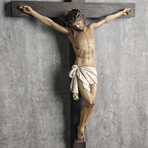 BC Catholic Crucifix Wall Cross 24.4" with Jesus Christ - Full Color Religious Decor