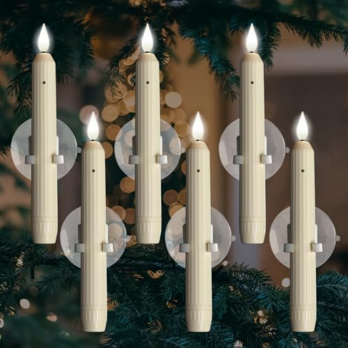Homemory 6-Piece LED Window Candles with Sensor Dusk to Dawn, Flameless Taper Lights with Suction Cups, Battery Operated Christmas Decor