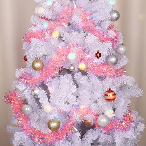CCINEE DK217 16ft Pink Lighted Tinsel Garland – Prelit Twisted Indoor Christmas/Wedding Decor
