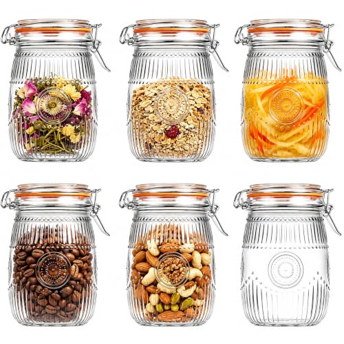 Amzcku 32oz Wide Mouth Vintage Mason Jars with Airtight Lid - 6 Pack