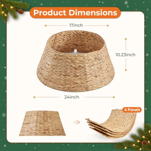 24 Inch Woven Christmas Tree Collar, Water Hyacinth, Natural
