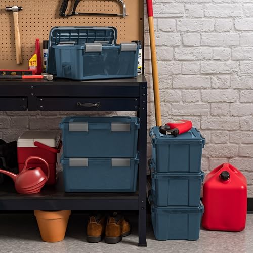 Navy 19 Qt Storage Bins with Gasket Lids - 6 Pack, Weatherproof & BPA-Free