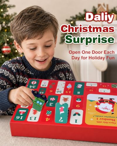 Red-Train Advent Calendar 2026 for Kids Wooden Magnetic Train Set with Tracks