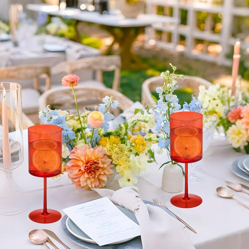 JLYLOL 48 Pcs Red Plastic Champagne Flutes 10 OZ Large Glasses