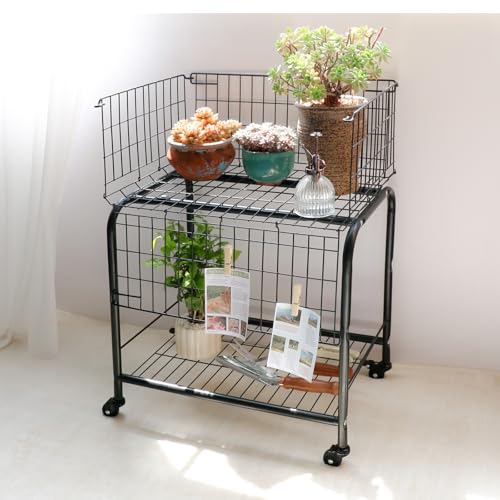HENNZE Black Rolling Laundry Basket with Wheels & Locking Casters