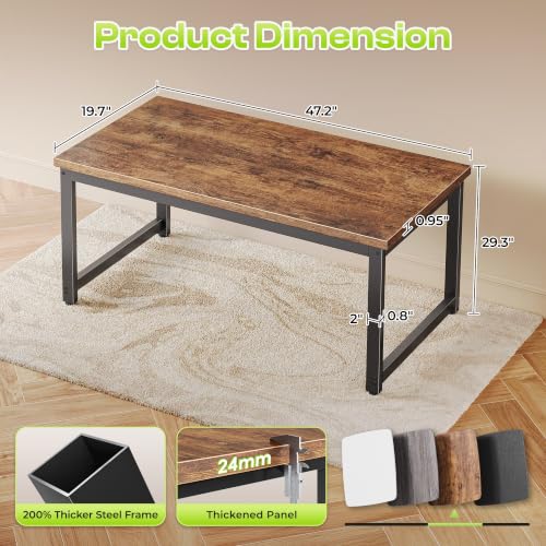 PRAISUN Rustic Brown Computer Desk - 47.2 x 19.7 Inch Thick Desktop, Stable & Durable