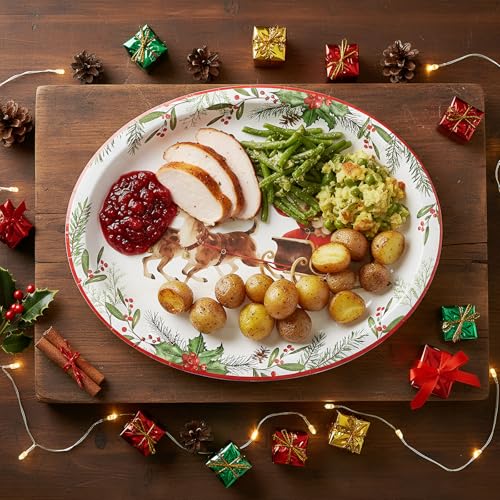 Santa on the Way 100 Pcs 9x11in Christmas Paper Plates Oval – 100 Count Bowl-Style Dinnerware
