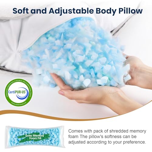 TranquilRelax Grey C-Shaped Body Pillow 53" x 10" for Side Sleepers - Adjustable Memory Foam Support