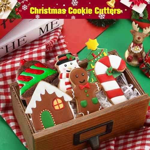 15 Pcs Christmas Cookie Cutters, Holiday Cookie Cutters Including Snowman, Gingerbread, Christmas Tree, Snowflake Gingerbread Shapes and More for Holiday Party Food Decorations and Baking