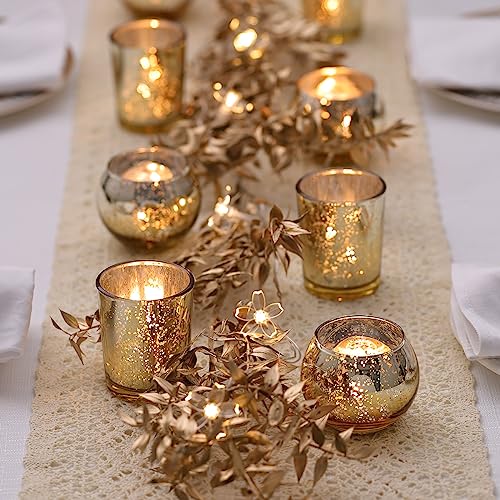 Gold Mercury Glass Votive Candle Holders Set of 36 - Round Tealight Decor