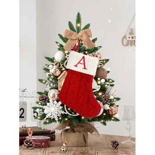 8 Inch Mini Christmas Stockings, Small Xmas Stockings with Monogram Initial, Classic Red White Xmas Decor for Mini Christmas Tree, Fireplace, Holiday Decor, Party Favors, Gift Stocking (A)