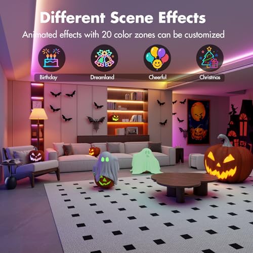 50FT Smart RGB LED Strip Lights with Voice Control & Music Sync - WiFi App Compatible