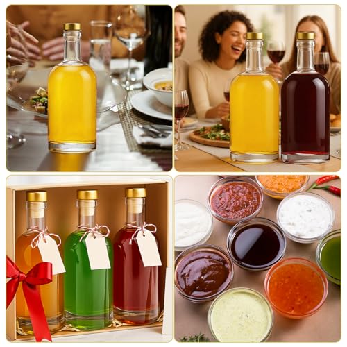 TBWIND 12 Pack 3 oz / 100 ml Clear Glass Bottles with T-Top Cork Stoppers, Small Refillable Bottles for Homemade Liquor, Vanilla Extract, Oil, Vinegar & Gift Favors