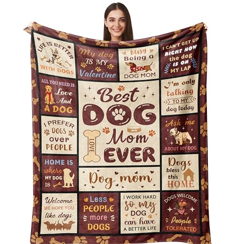 Dog Mom Gift Blanket for Women 60x50 Inches, Cute Dog Lover Throw - Henazin