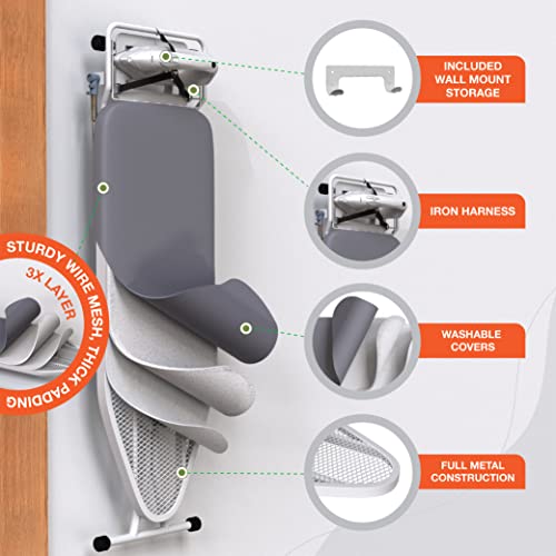 Gray Foldable Ironing Board 57x15 Inches with Wall Hanger and Adjustable Height