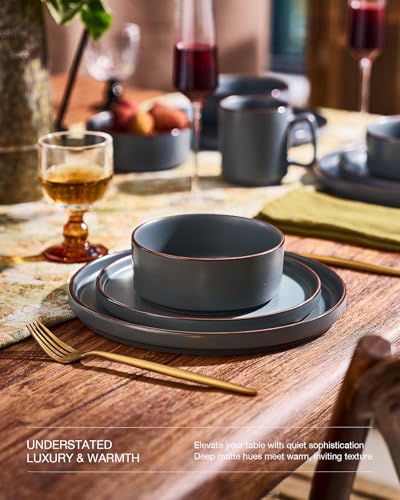 Famiware Nebula Ridge 12-Piece Charcoal Stoneware Dinnerware Set for 4