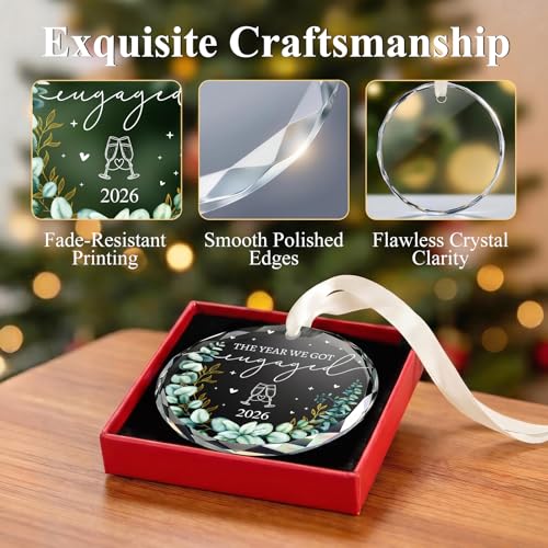 Engagement Ornament 2026, Crystal Glass Gift for Newly Engaged Couples