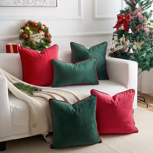 LIGICKY 2-Pack Dark Green Velvet Lumbar Pillow Covers 12x20 Inches Modern Minimalist Decor