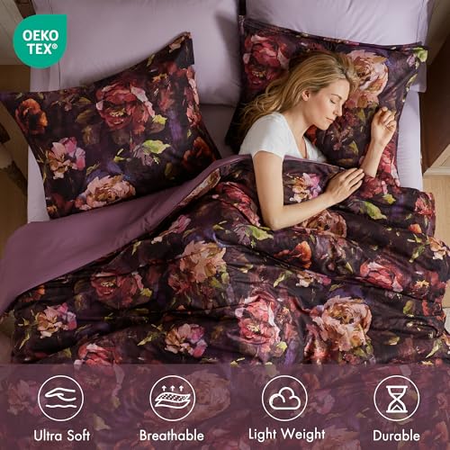 Purple Velvet Floral Comforter Set Queen 5-Piece - Shabby Chic Bedding
