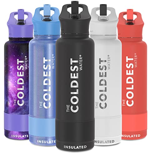 Insulated Water Bottle with Straw Lid - Stainless Steel 40 oz - Stealth Black