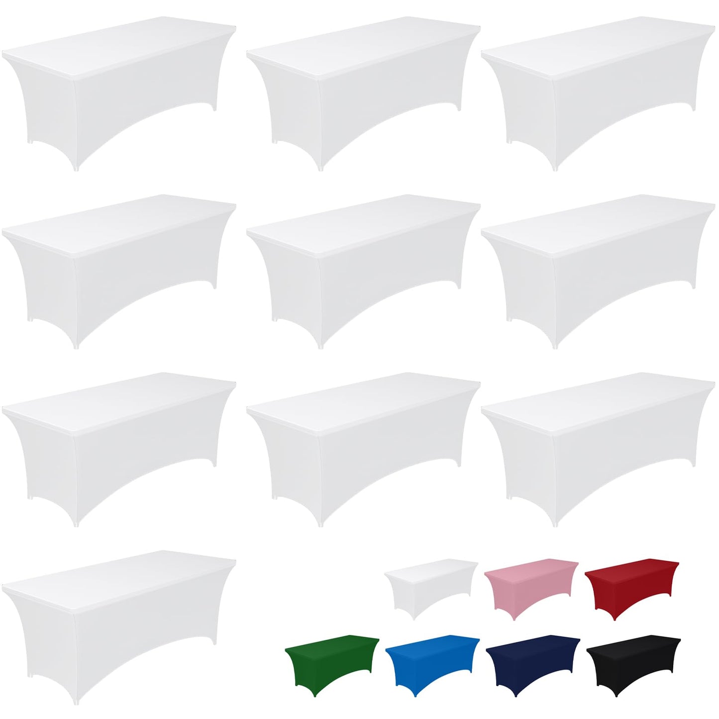 Pureegg Spandex Tablecloth 6ft - 10 Pack, Fitted and Tight Cloth for Rectangle Table, Wrinkle-Free and Stretch Table Cover for Party, Wedding, Banquet and Birthday, White