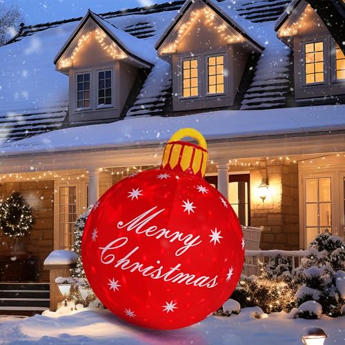 4FT Inflatable Christmas Ball Yard Decor with LED Lights, Water-Resistant